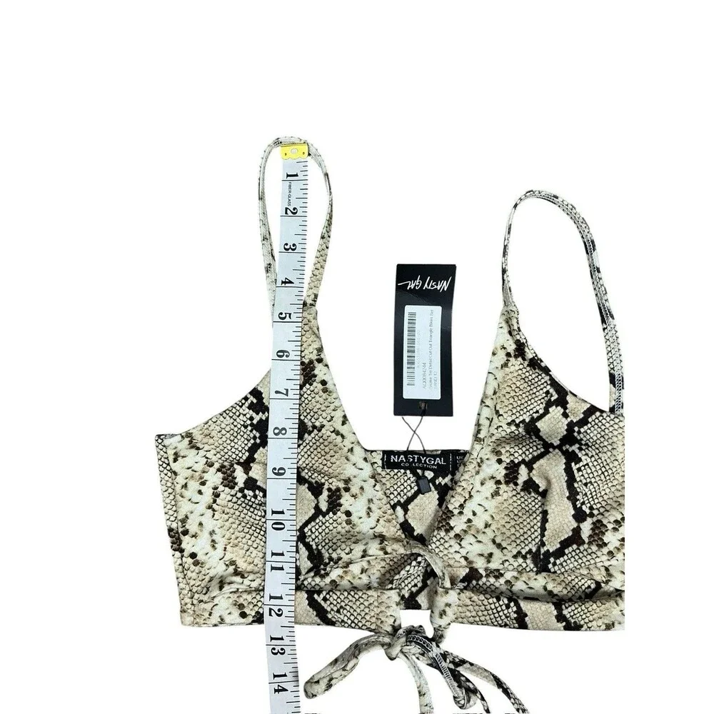 Nasty Gal Snake Print Black/Beige 2-Piece Bikini Tie Front Top Tie Side Bottom 8
